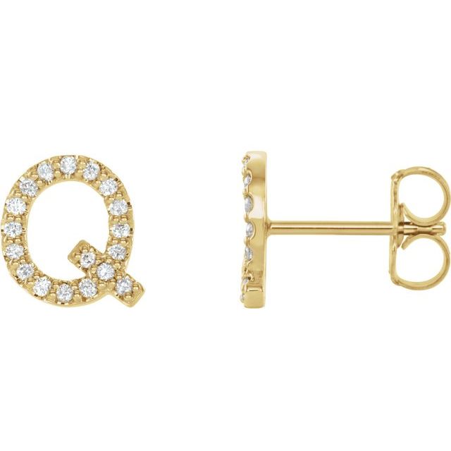 14K Rose Natural Diamond Initial L Earring