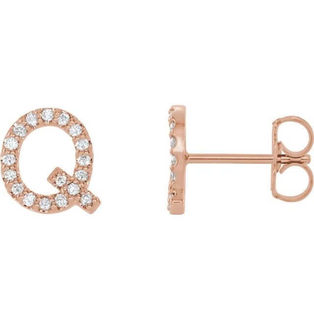 14K Rose Natural Diamond Initial T Earring