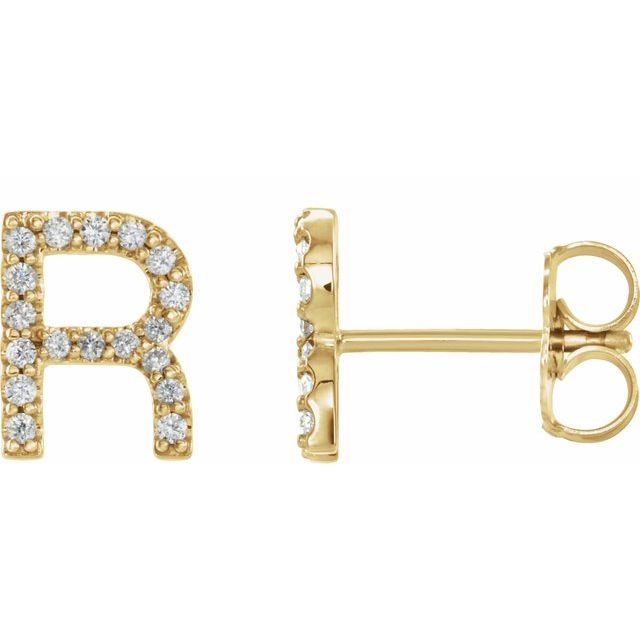 14K Rose Natural Diamond Initial L Earring