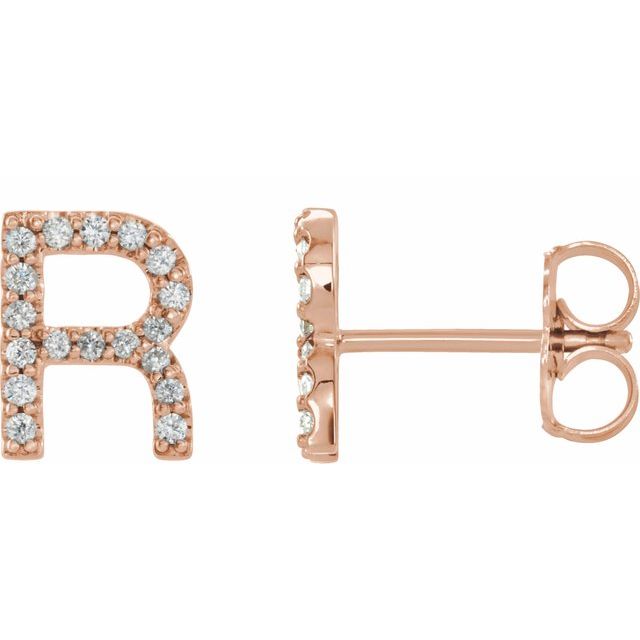 14K Rose Natural Diamond Initial X Earring