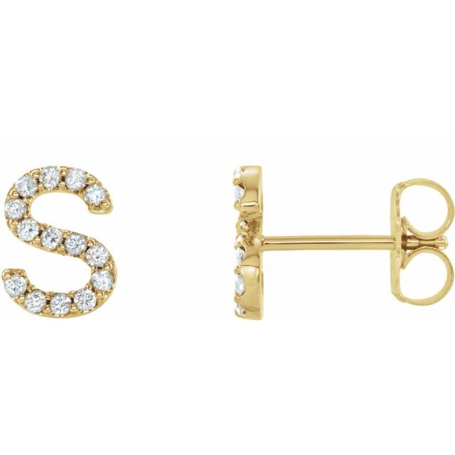 14K Rose Natural Diamond Initial A Earring
