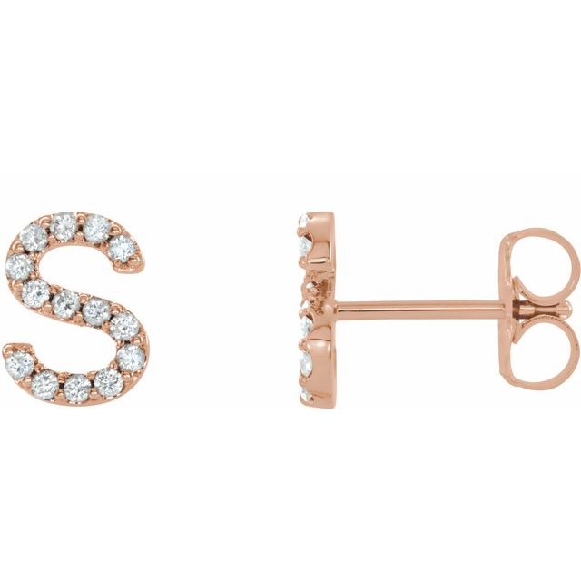 14K Rose Natural Diamond Initial A Earring