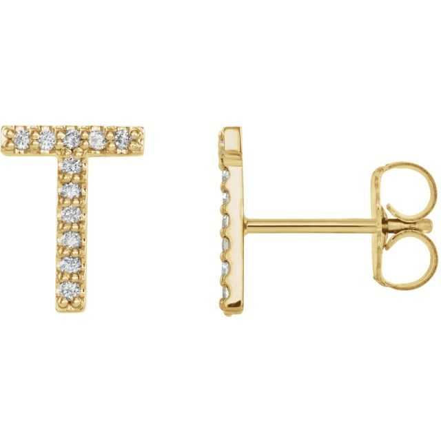 14K Rose Natural Diamond Initial A Earring