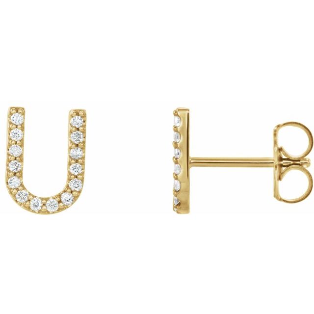 14K White Natural Diamond Initial U Earrings