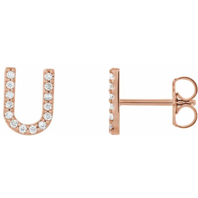 14K Rose Natural Diamond Initial U Earring
