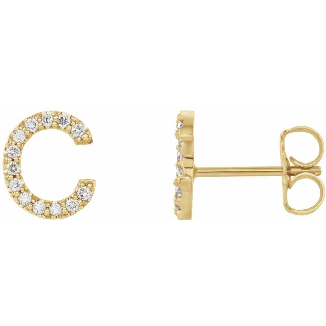 14K Rose Natural Diamond Initial C Earring