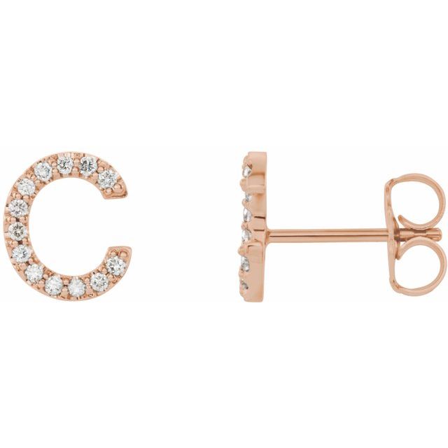 14K Rose Natural Diamond Initial C Earring