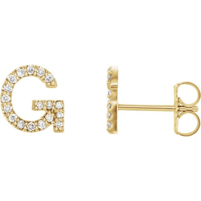 14K Rose Natural Diamond Initial C Earring