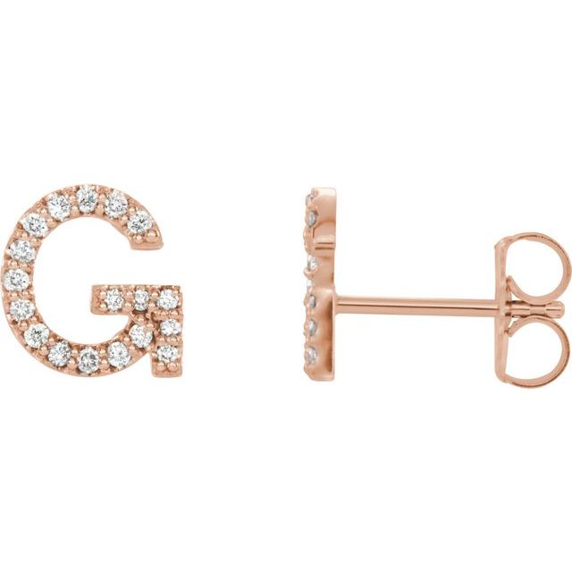 14K Rose Natural Diamond Initial L Earring