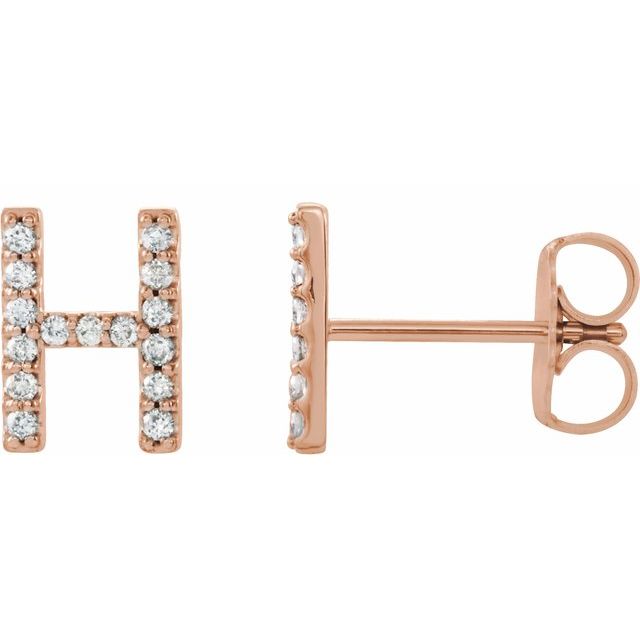 14K Rose Natural Diamond Initial T Earring