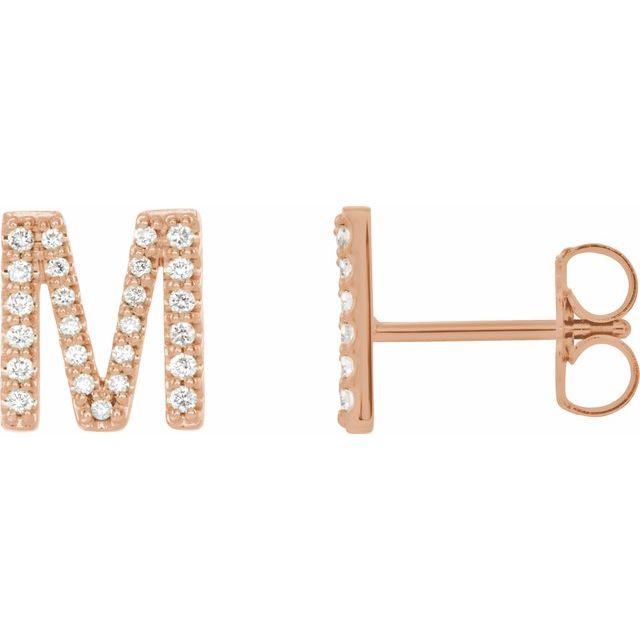 14K Rose Natural Diamond Initial L Earring
