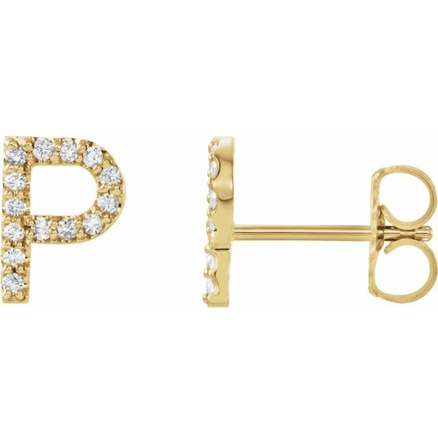 14K Rose Natural Diamond Initial K Earring