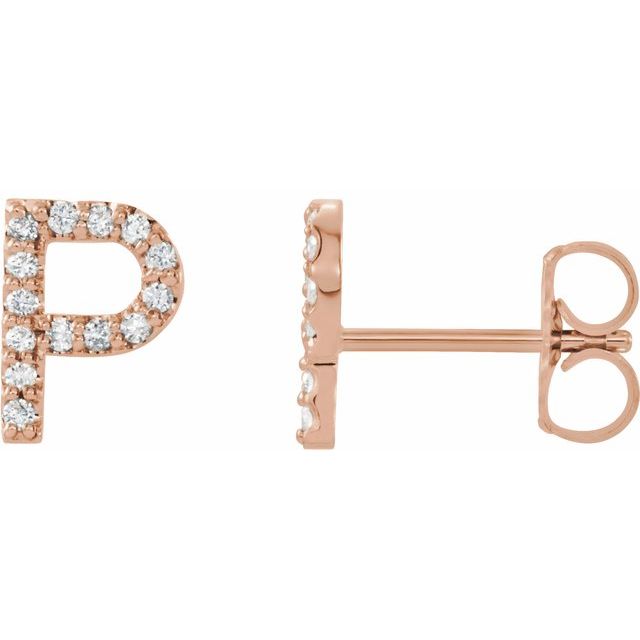 14K Rose Natural Diamond Initial T Earring