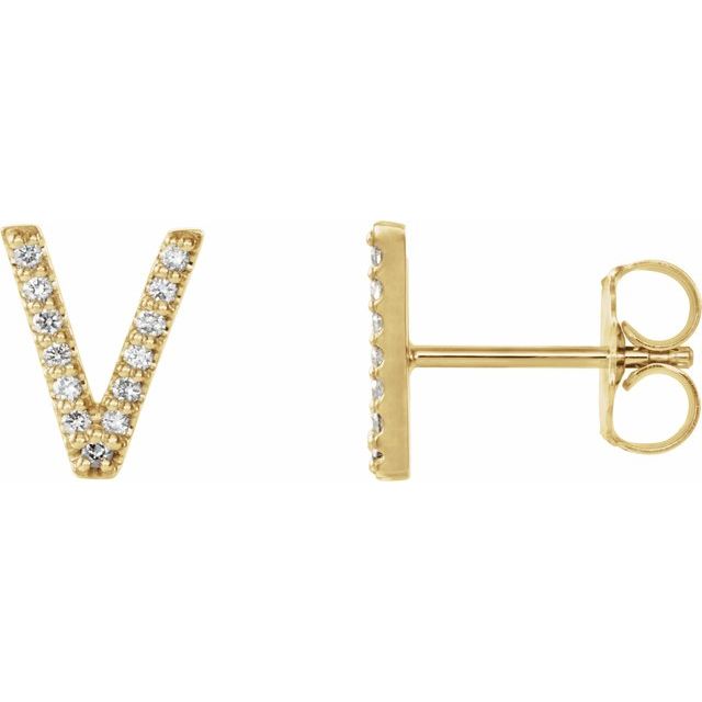 14K Rose Natural Diamond Initial A Earring