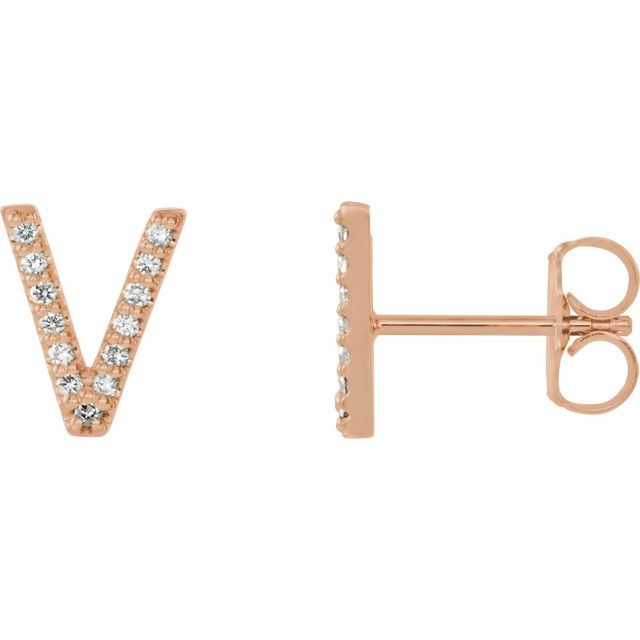 14K Rose Natural Diamond Initial L Earring