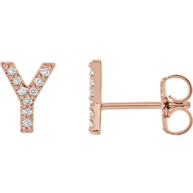 14K Rose Natural Diamond Initial T Earring