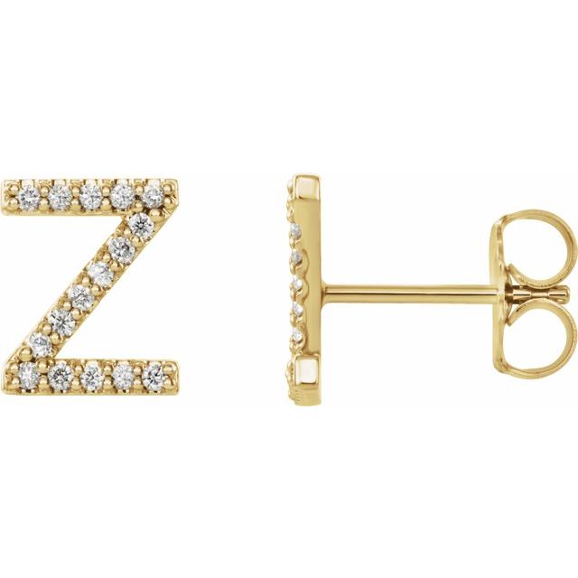 14K White Natural Diamond Initial Z Earrings