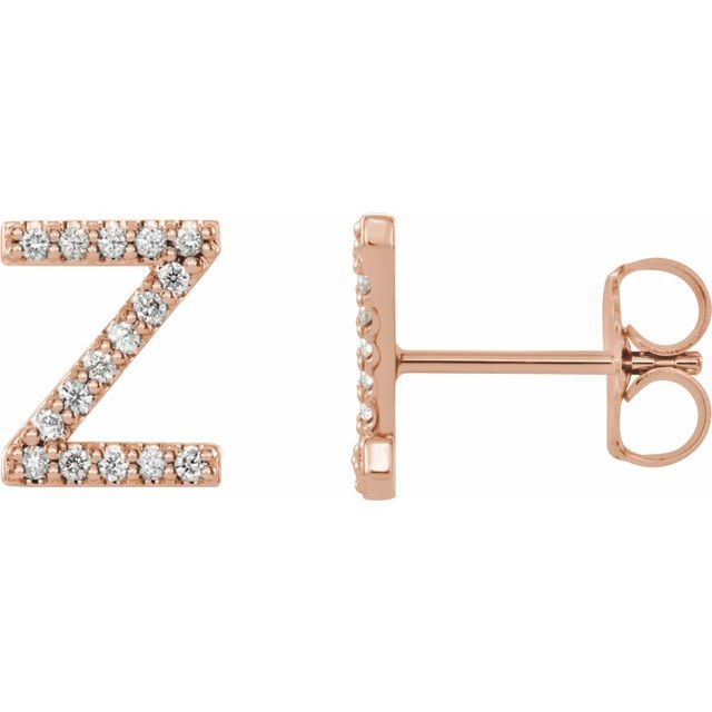 14K Rose Natural Diamond Initial C Earring