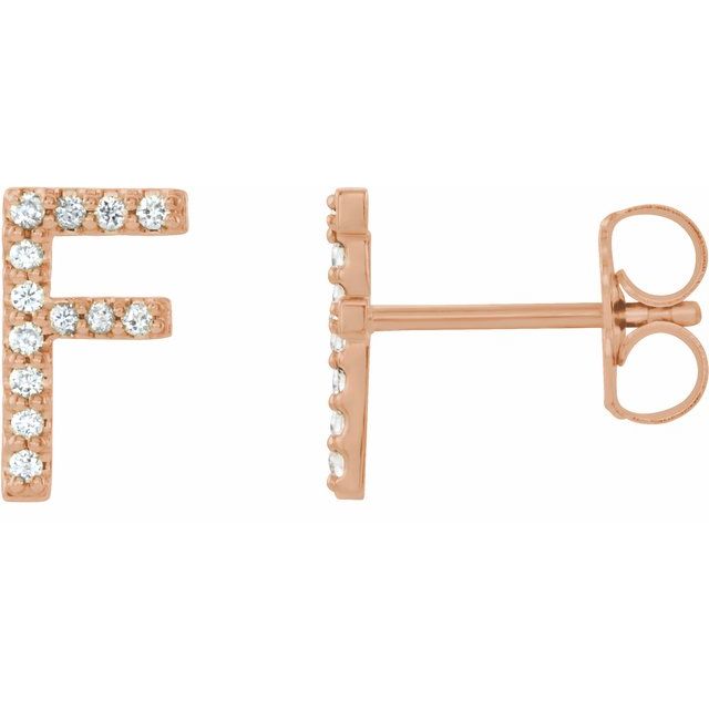 14K Rose Natural Diamond Initial L Earring