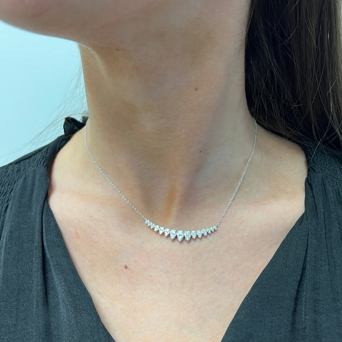 Gabriel &amp; Co. 14K White Gold Graduating Pear Shape Inspired Diamond Bar Necklace