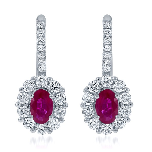 DFJ 18 Karat White Gold Oval Cut Rubies Earrings - 0.92 TWT