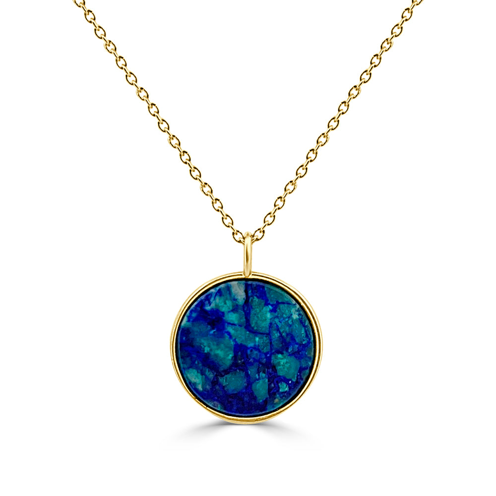 DFJ 14 Karat Recycled Yellow Gold &quot;Earth Day&quot; Azurmalachite Necklace