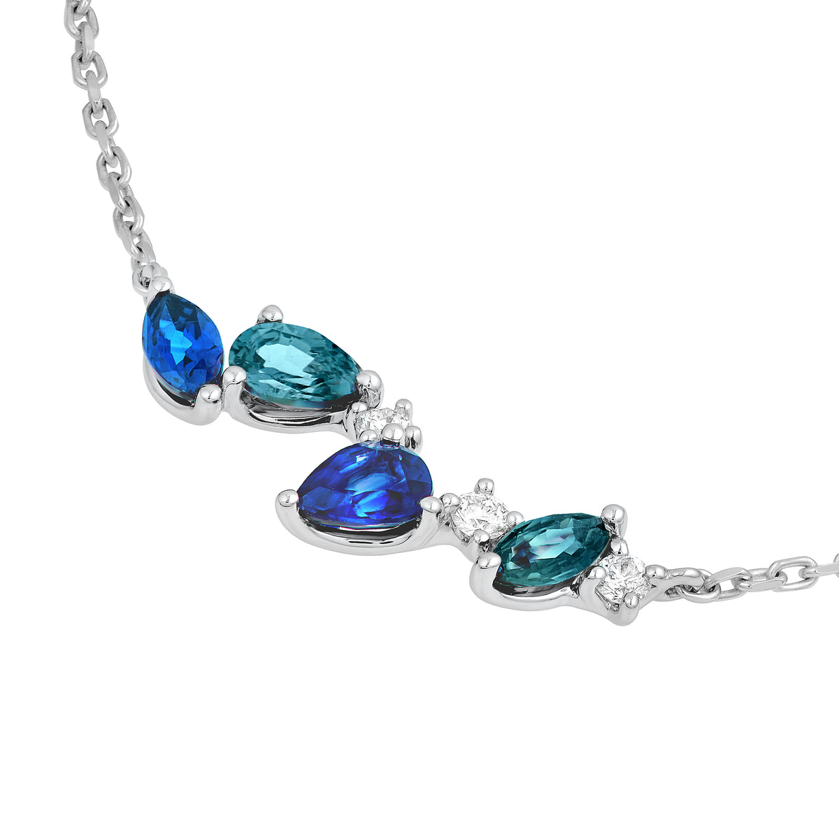 DFJ 14 Karat White Gold Sapphire &amp; Diamond Blossom Necklace