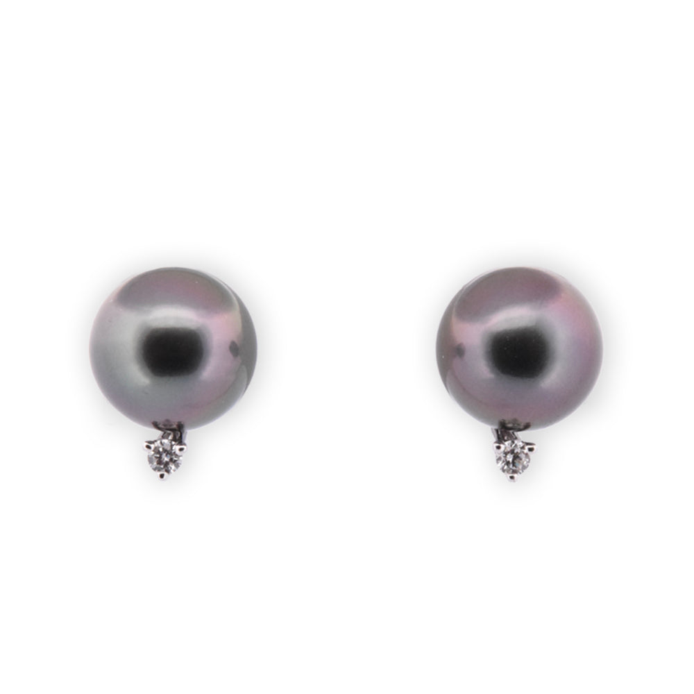 DFJ 18 Karat White Gold 13x14mm Tahitian Pearl Earrings