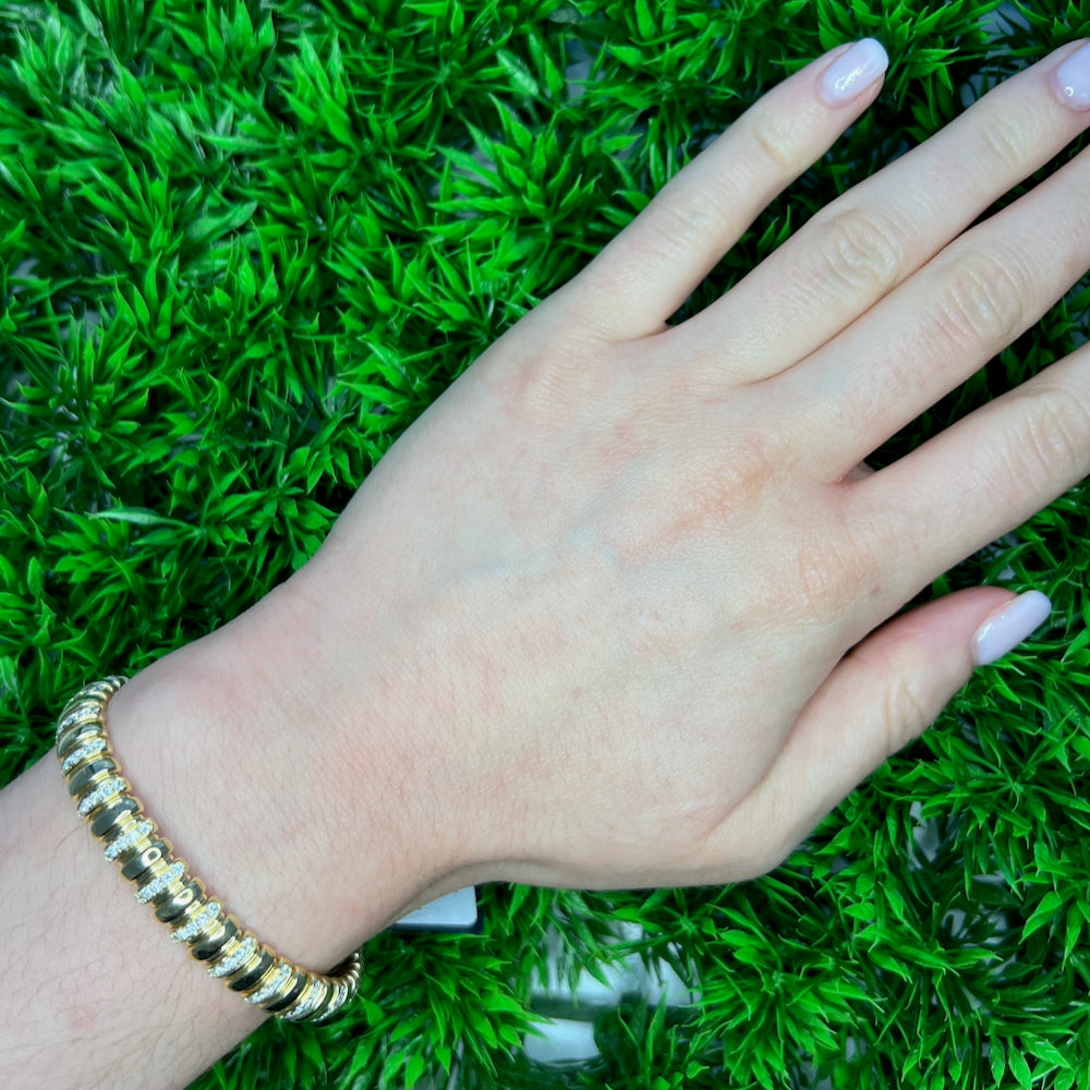 Zydo Italy 18 Karat Yellow Gold Diamond Stretch Alternating Bracelet 2.05TWT