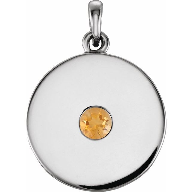 14K Rose Natural Citrine Disc Pendant