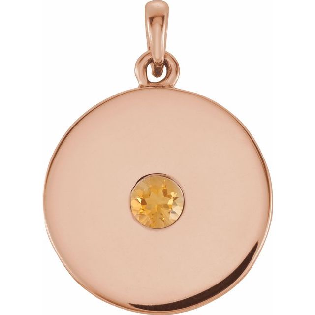 14K Rose Natural Citrine Disc Pendant