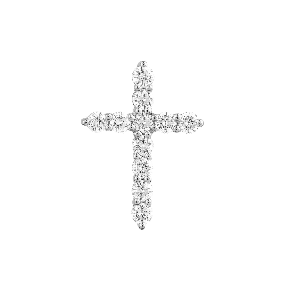DFJ 14 Karat White Gold Small Diamond Cross Necklace