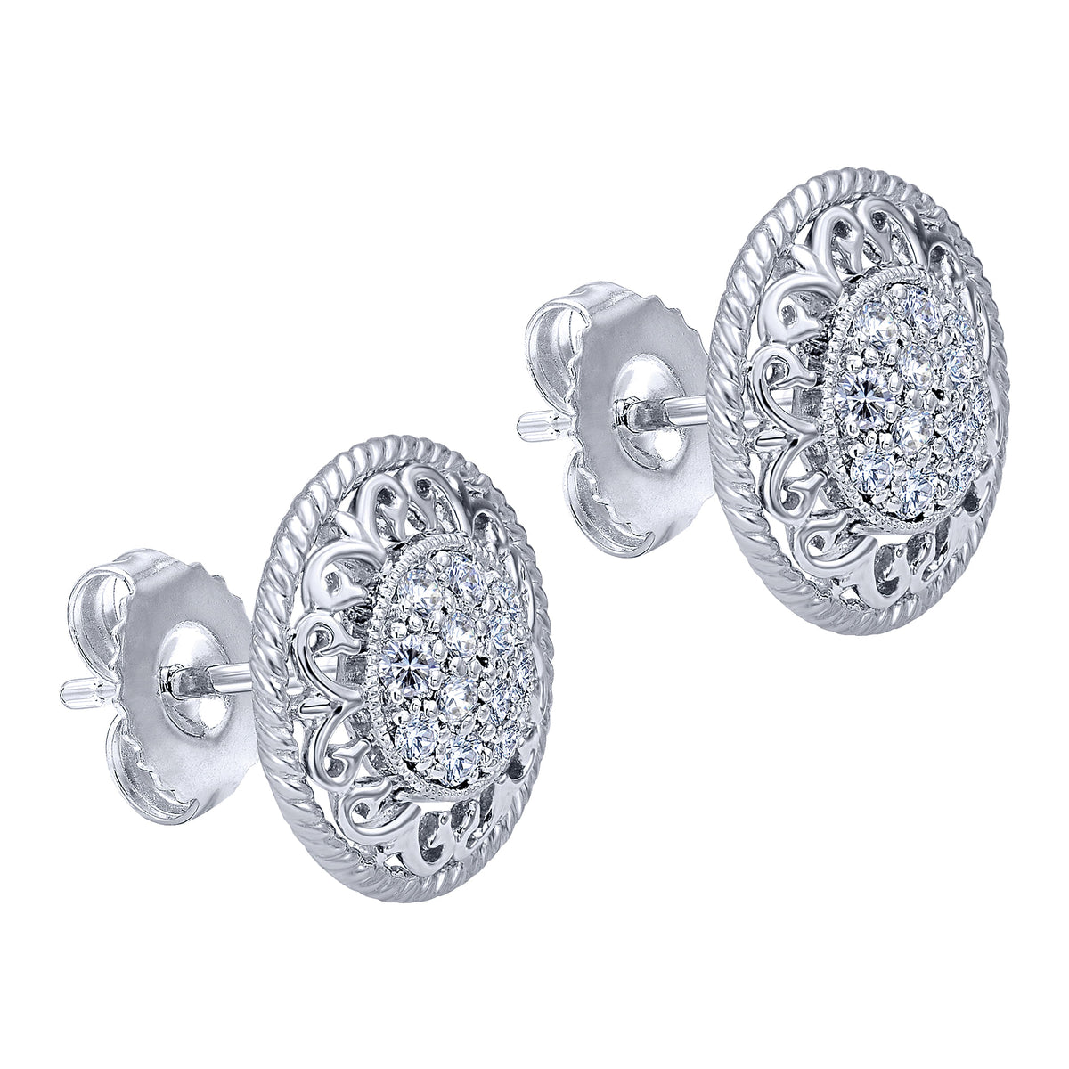 Gabriel &amp; Co. 14 Karat White Gold Pave Set Diamond Earrings, 0.26tw