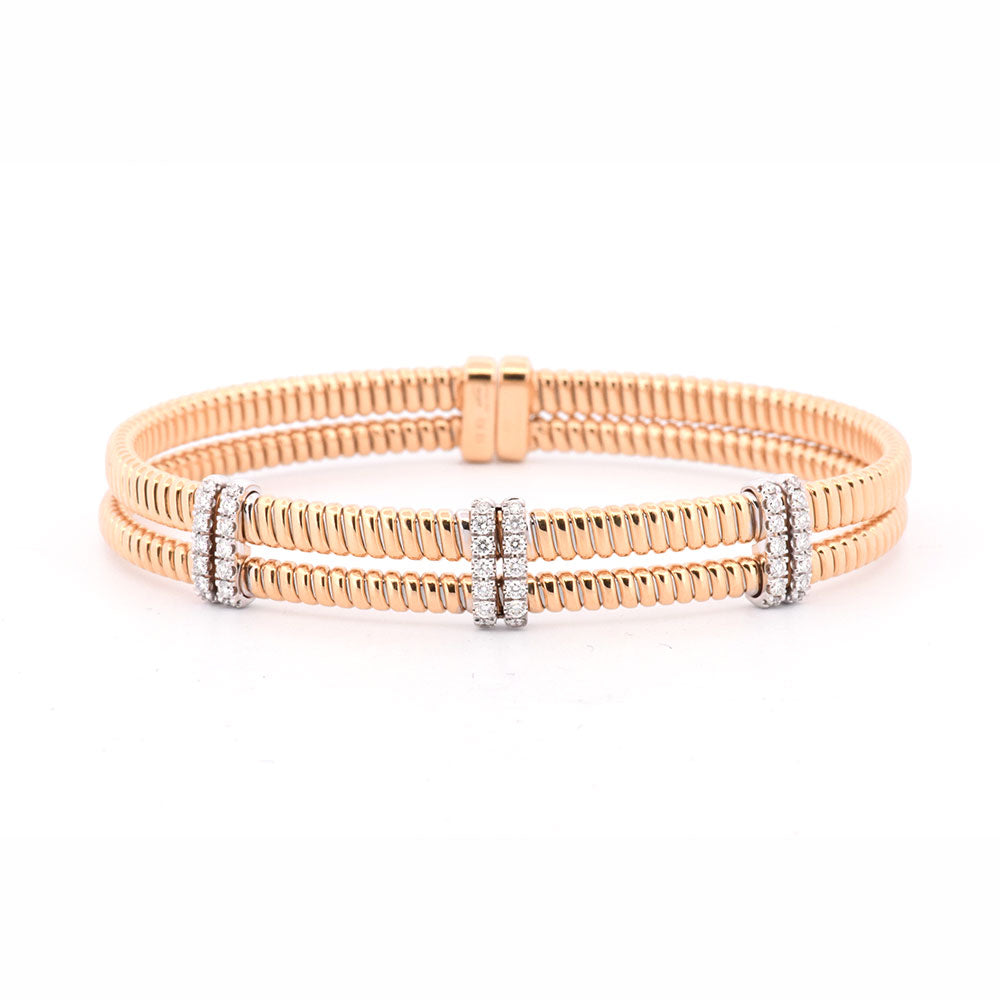 DFJ 18 Karat Two-Tone Double Diamond Coil Cuff Bracelet 0.38TWT