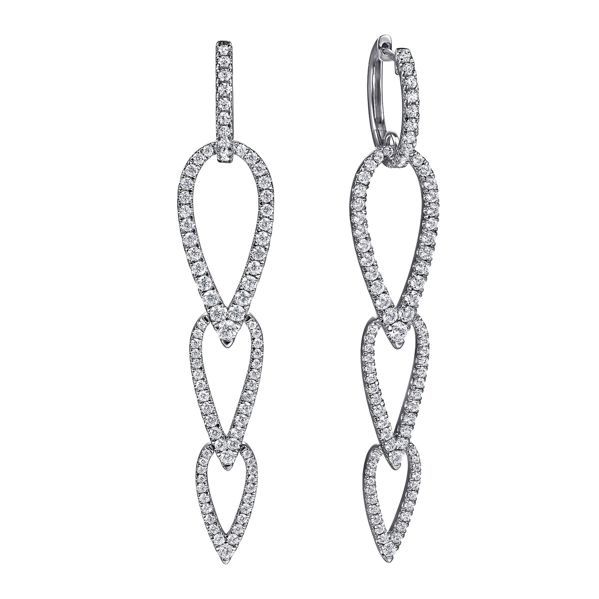 Gabriel &amp; Co. 14 Karat White Gold Pave Set Diamond Earrings, 2.06tw