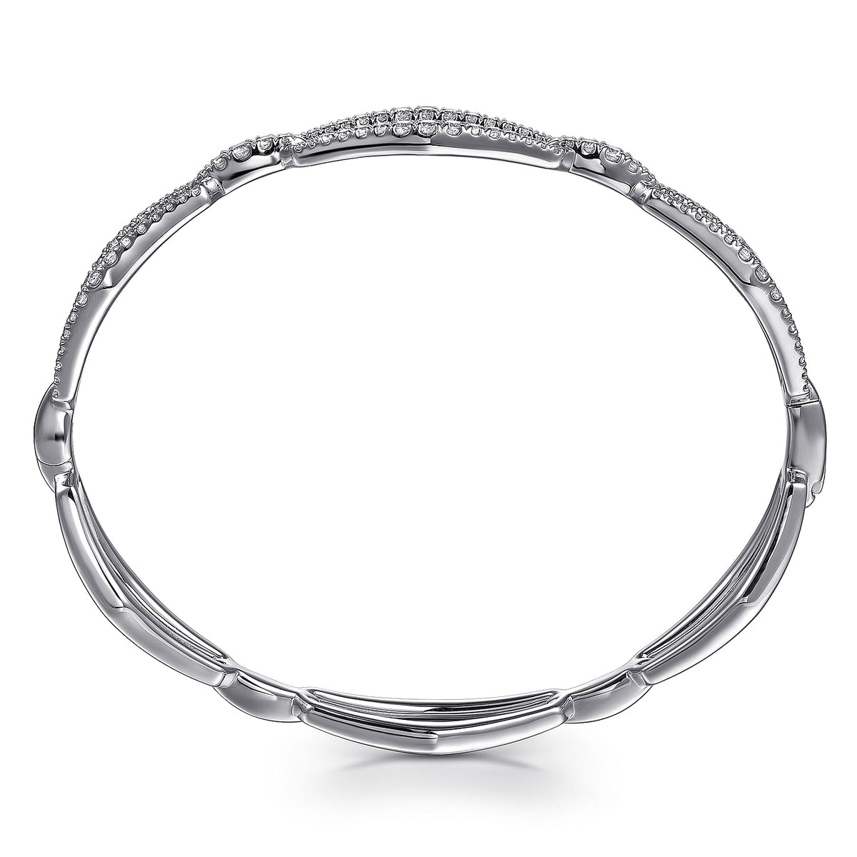 Gabriel &amp; Co. 14 Karat White Gold Diamond Link Bangle Bracelet 0.99TWT