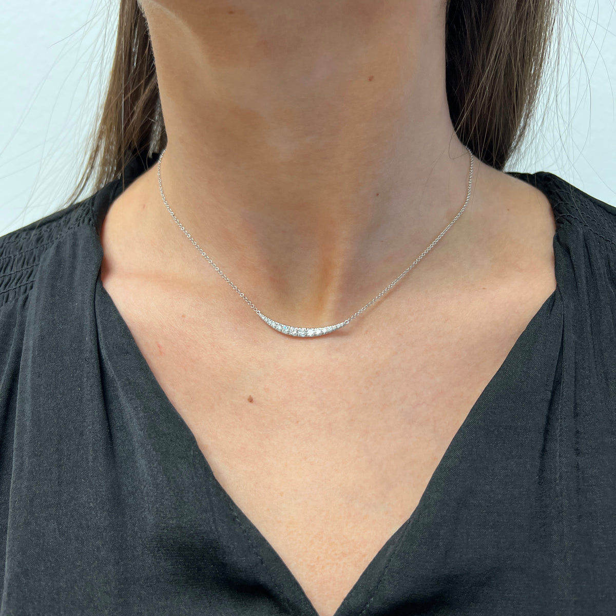 Gabriel &amp; Co. 14K White Gold Curved Diamond Bar Necklace