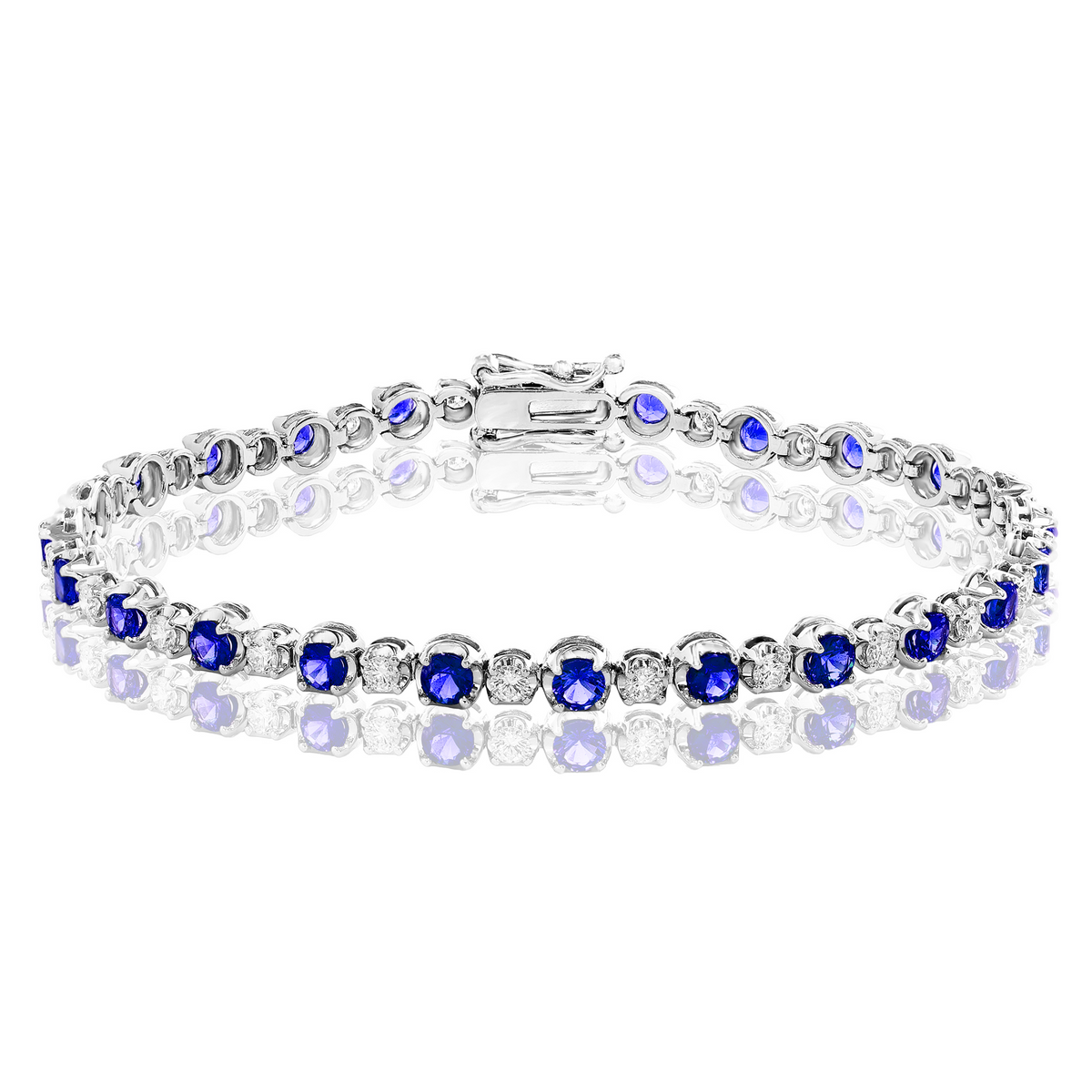 DFJ 14 Karat White Gold Sapphire &amp; Diamond Four Prong Bracelet