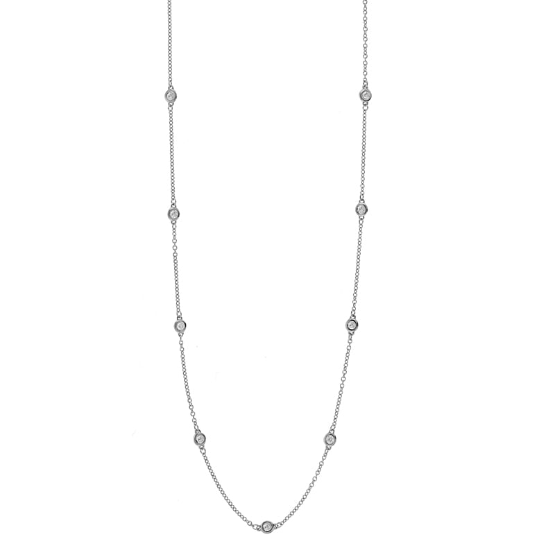 14 Karat White Gold Round Brilliant Diamond Station Bracelet OR Necklace - 0.2TWT