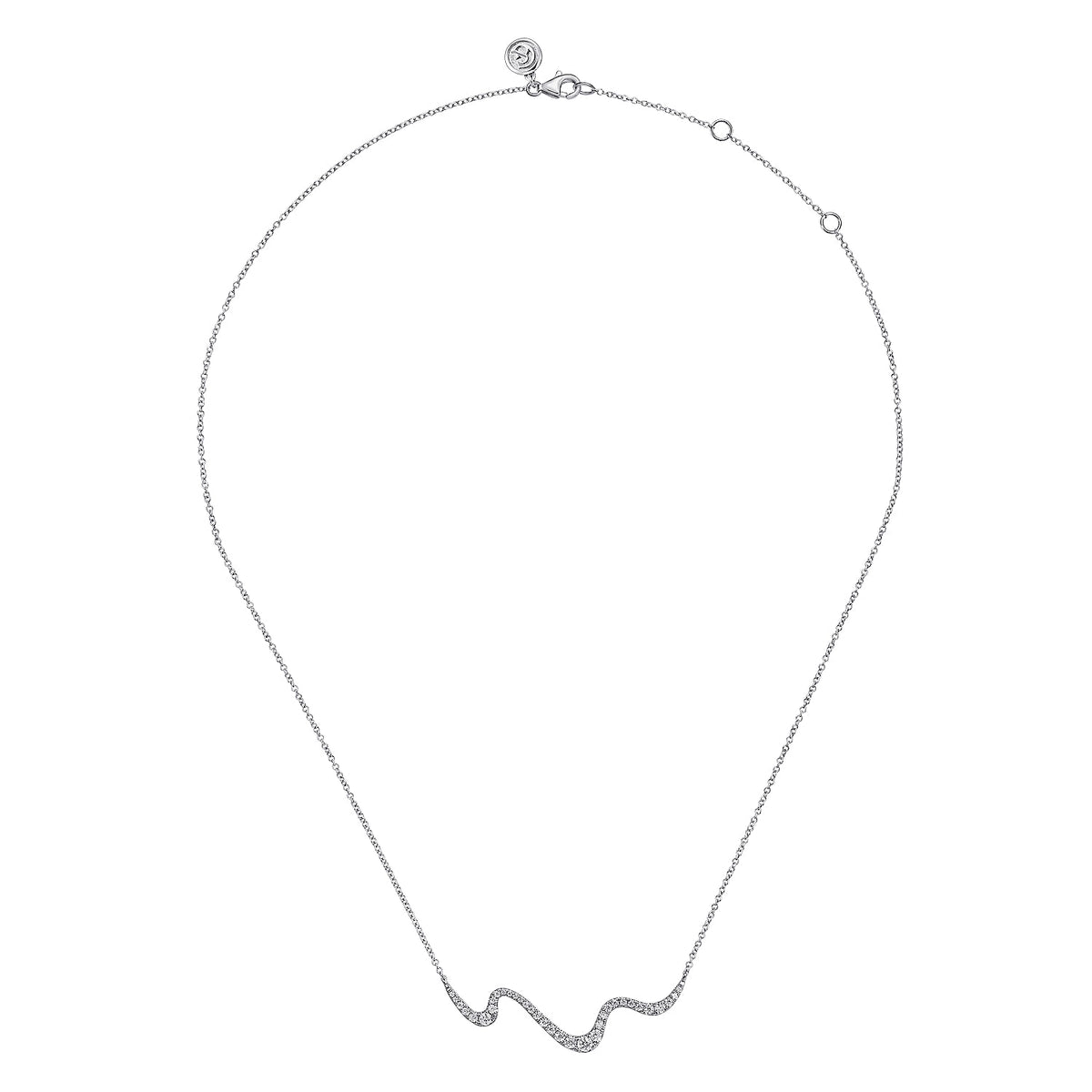 Gabriel &amp; Co. 14K White Gold Graduating Diamond Wave Bar Necklace