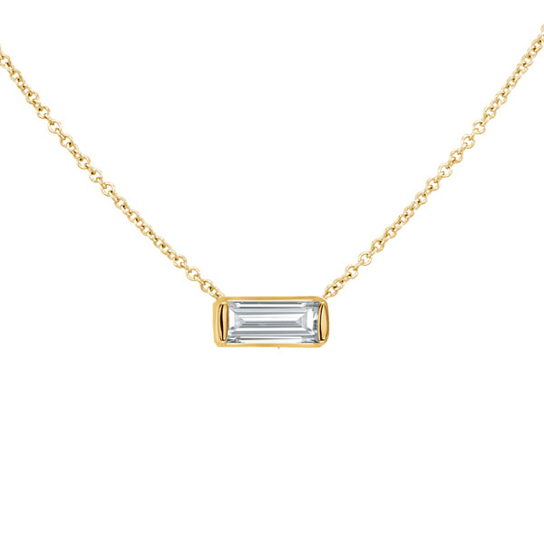 DFJ 14 Karat Yellow Gold Solitaire Baguette Diamond Necklace