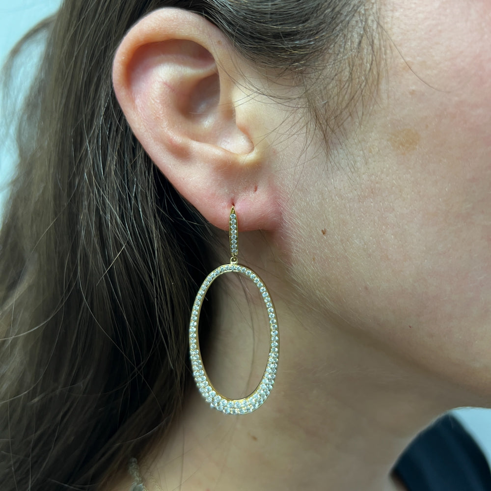 DFJ 18 Karat Yellow Gold Pave Set Diamond Earrings, 2.32tw