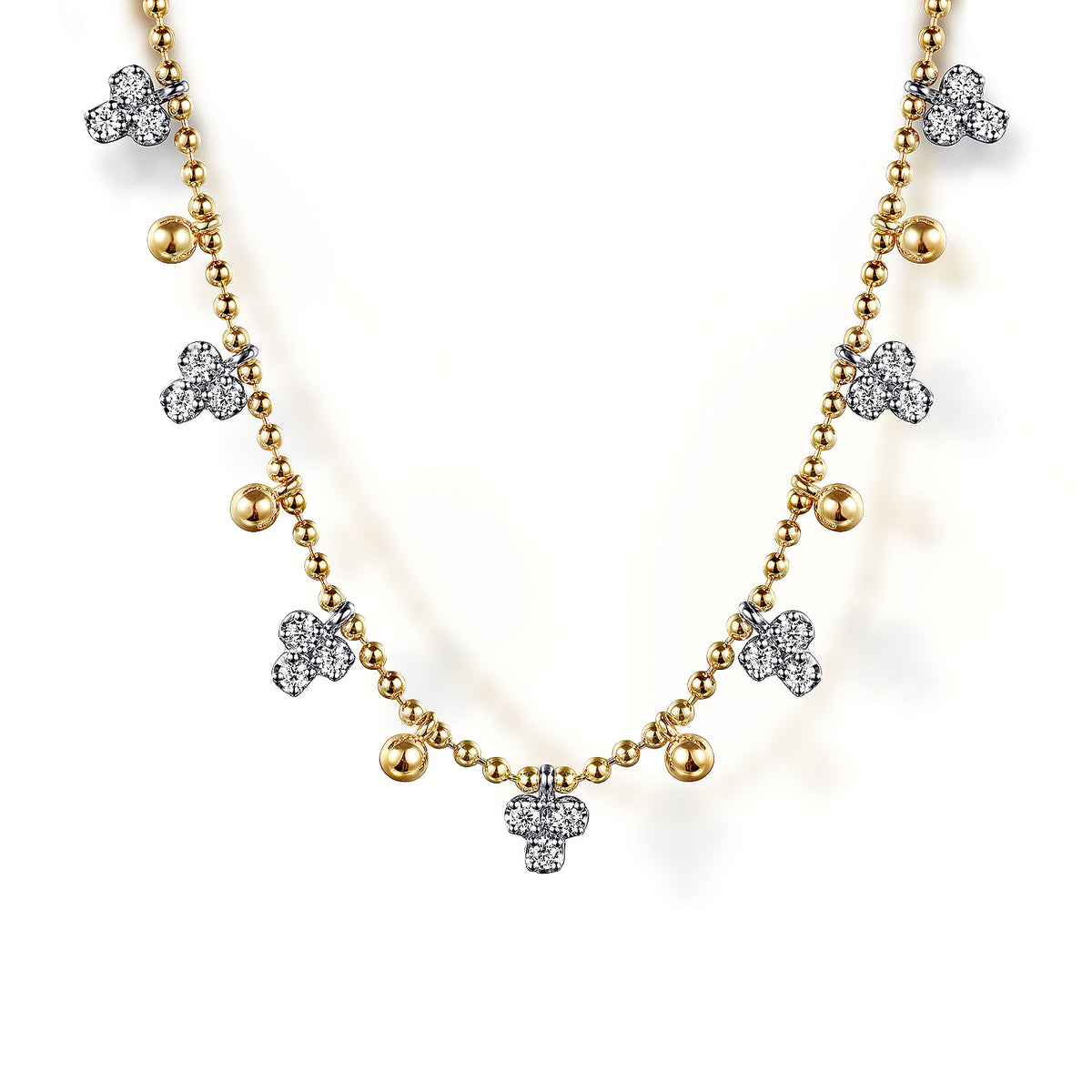 Gabriel &amp; Co. 14K White &amp; Yellow Gold Bujukan Beads and Diamond Droplet Necklace