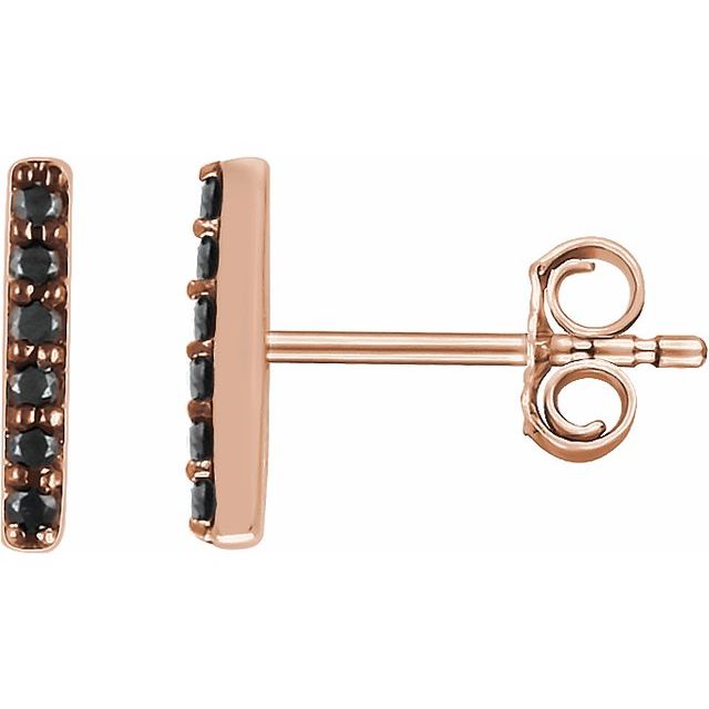 14K Rose Natural Black Diamond Bar Earrings