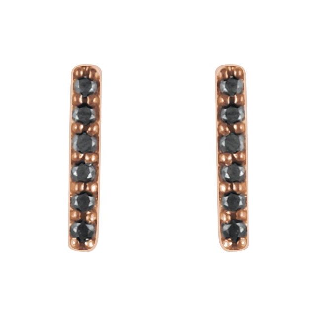14K Rose Natural Black Diamond Bar Earrings