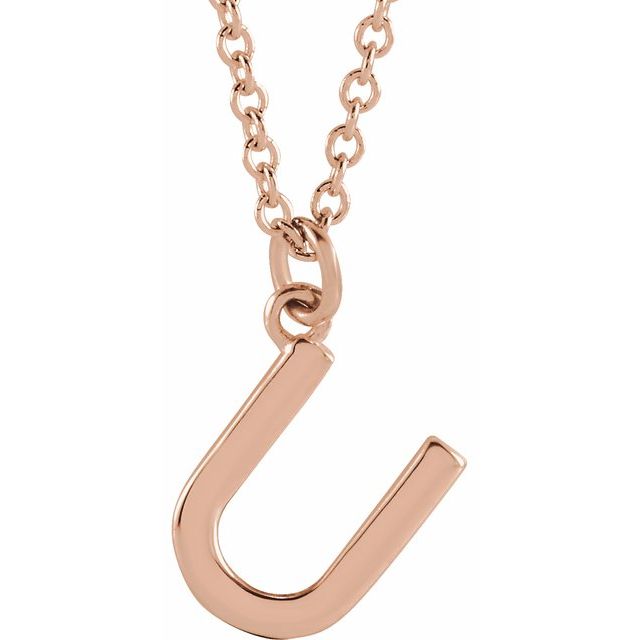 14K Rose Initial U Dangle Necklace