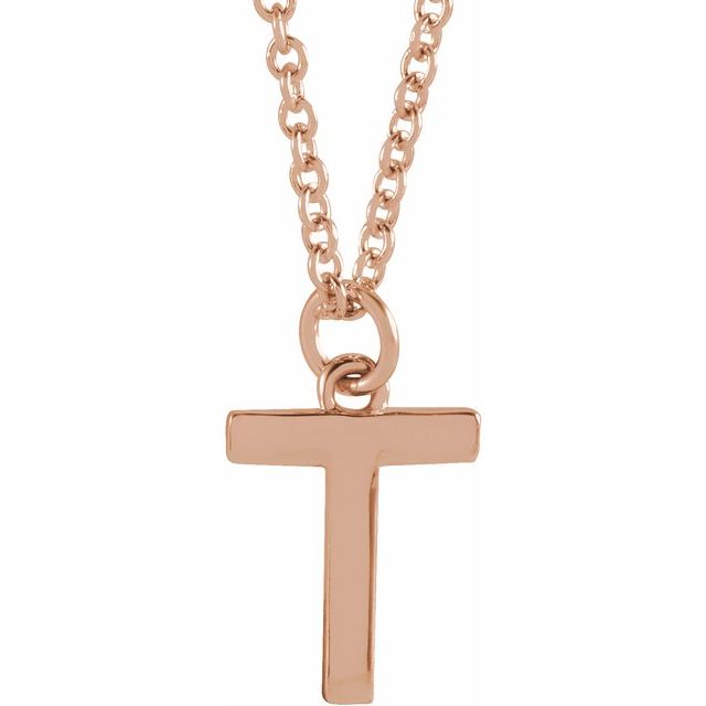 14K Rose Initial T Dangle Necklace
