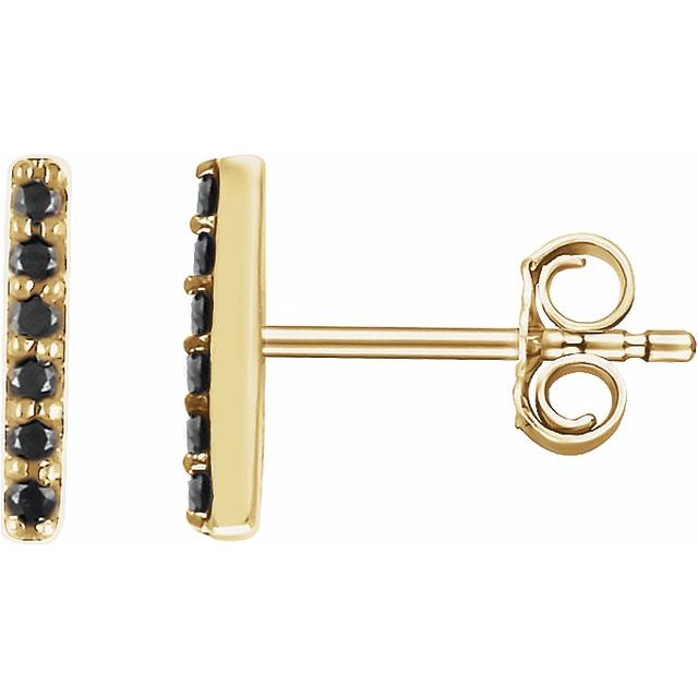 14K Rose Natural Black Diamond Bar Earrings