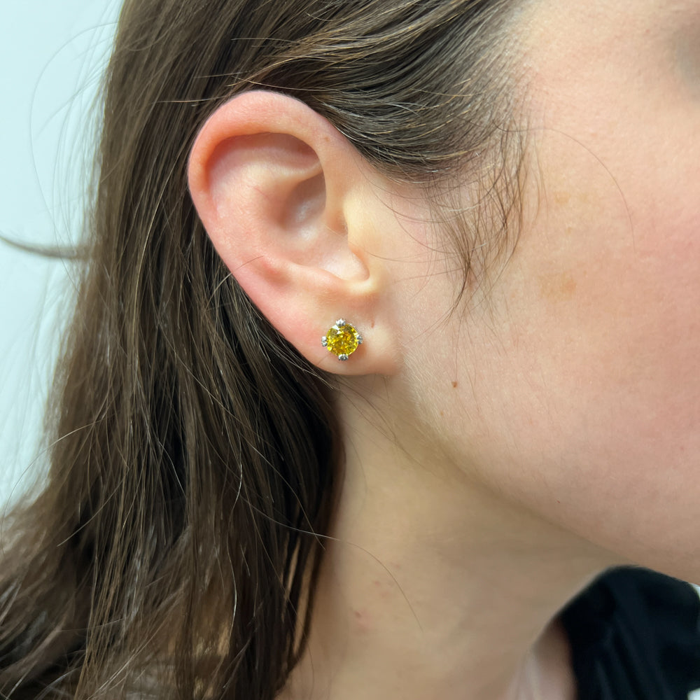 DFJ 18 Karat White Gold Round Yellow Sapphire Stud Earrings - 2.68 TWT