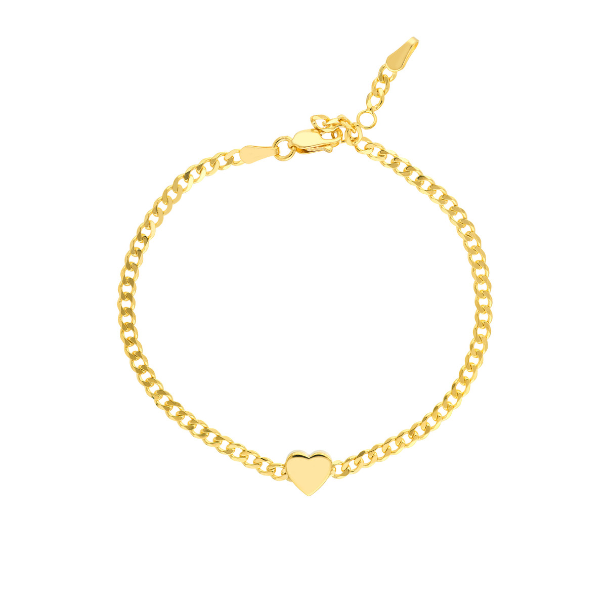 DFJ 14 Karat Yellow Gold Polished Heart Charm &amp;  Curb Bracelet
